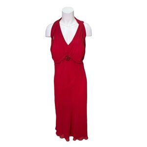 Addition Elle Red Vneck Midi Chiffon Fit & Flare Dress Size 24